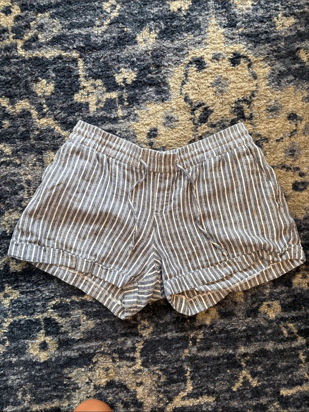 Old Navy Drawstring Linen Short Medium Blue White Stripe